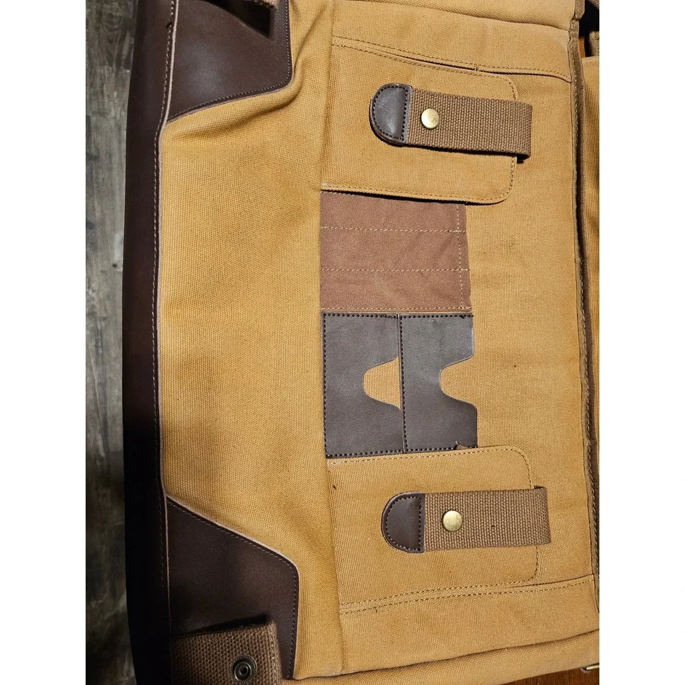 Sportsmans Warehouse Canvas Leather Messenger Bag Tan Brown Field Briefcase